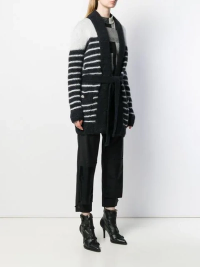 Shop Balmain Striped Belted Cardi-coat In Eab Noir