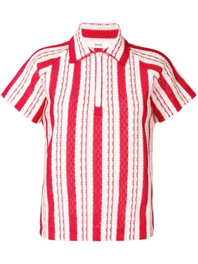 Shop Bally Striped Woven Polo Shirt In Red