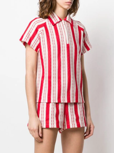 Shop Bally Striped Woven Polo Shirt In Red