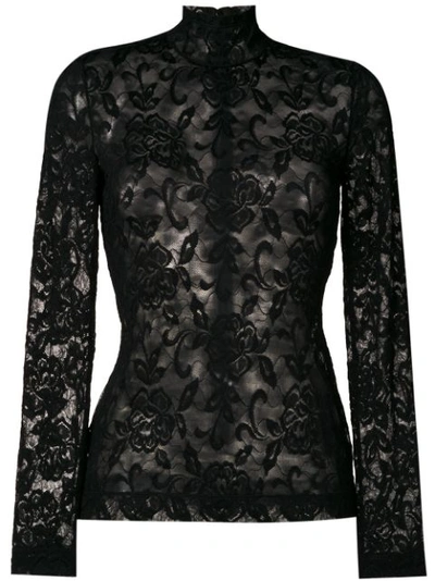Shop Dolce & Gabbana Floral Motif Stretch Lace Top In Black