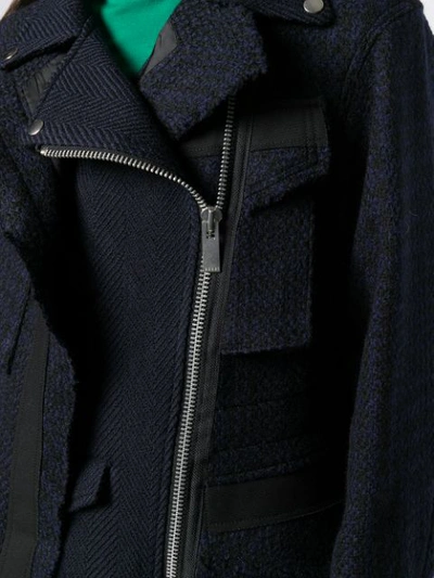 Shop Sacai Zipped Tweed Jacket In Blue