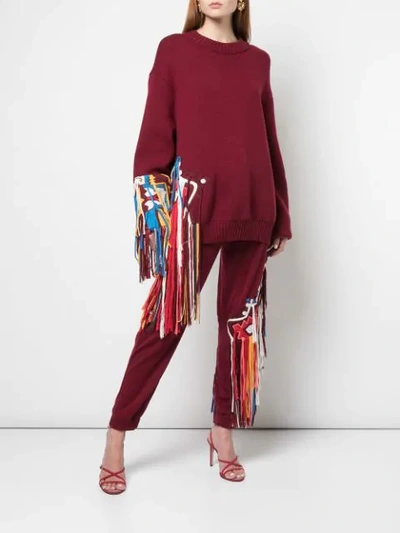 Shop Oscar De La Renta Fringe Embellished Jumper In Red