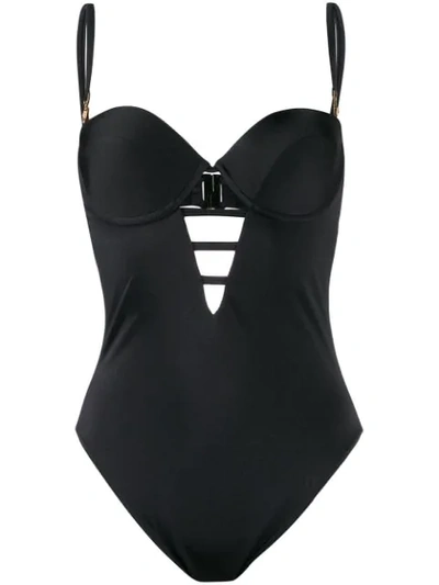Shop Versace Medusa Head Embellished Cut-out Swimsuit In Black
