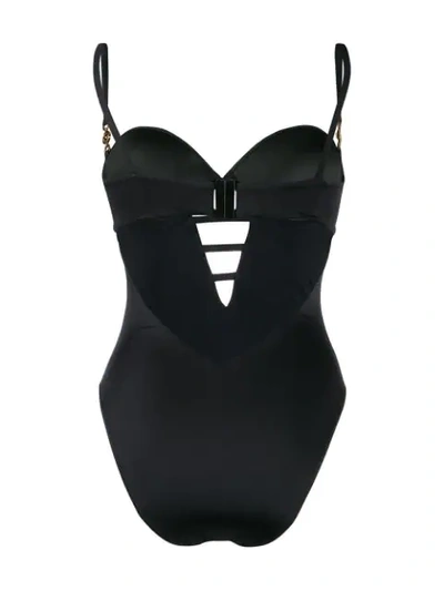 Shop Versace Medusa Head Embellished Cut-out Swimsuit In Black