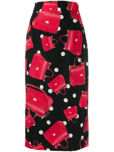 Shop Dolce & Gabbana Bag Print Pencil Skirt In Red