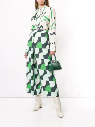 Shop Layeur Geometric Flared Trousers In Green