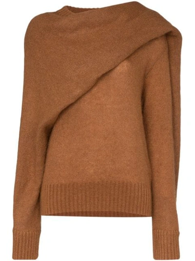 Shop Rejina Pyo Knitted Wrap-style Scarf Jumper In Brown