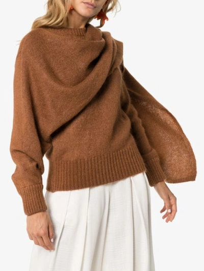 Shop Rejina Pyo Knitted Wrap-style Scarf Jumper In Brown