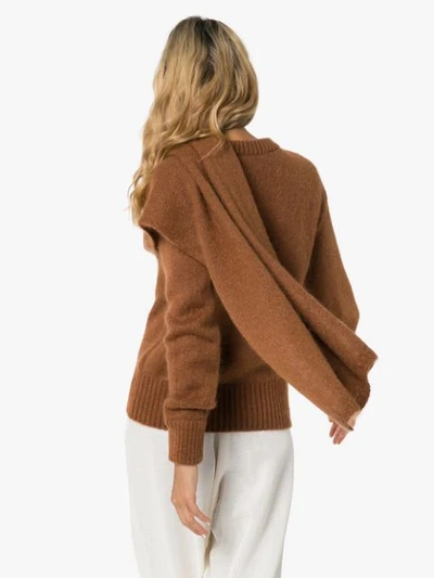Shop Rejina Pyo Knitted Wrap-style Scarf Jumper In Brown