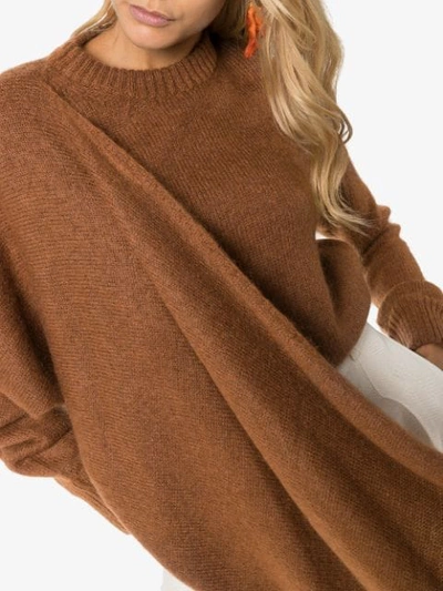 Shop Rejina Pyo Knitted Wrap-style Scarf Jumper In Brown