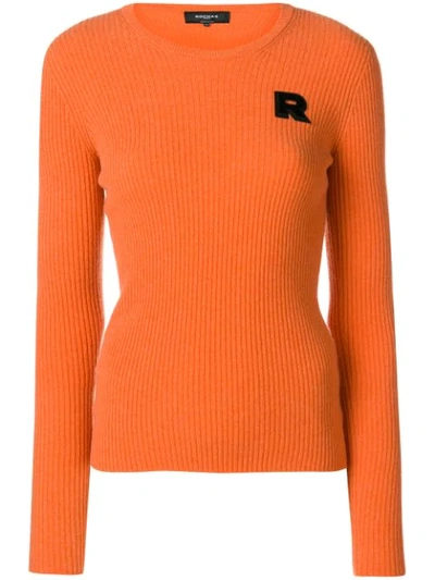 Shop Rochas Ribbed Knit Logo Sweater - Yellow