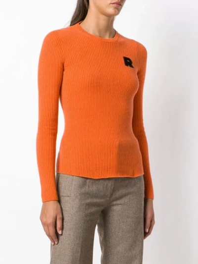 Shop Rochas Ribbed Knit Logo Sweater - Yellow