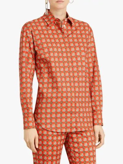 Shop Burberry Tiled Archive Print Cotton Shirt In Yellow