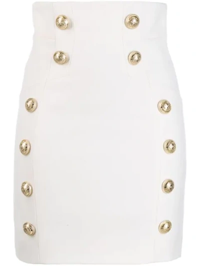 Shop Balmain Button Detailed Fitted Skirt In White