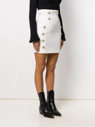Shop Balmain Button Detailed Fitted Skirt In White