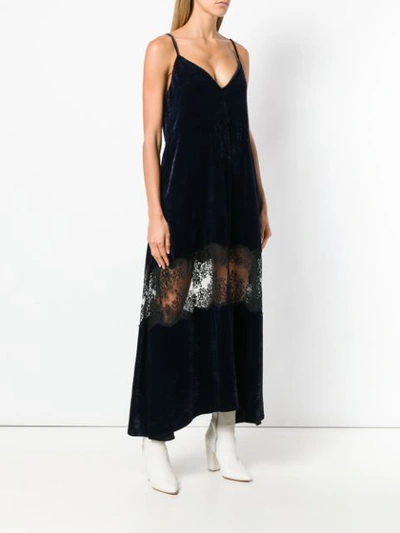 Shop Stella Mccartney Lace Insert Velvet Cami Dress In Blue