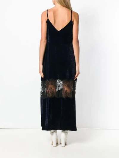 Shop Stella Mccartney Lace Insert Velvet Cami Dress In Blue