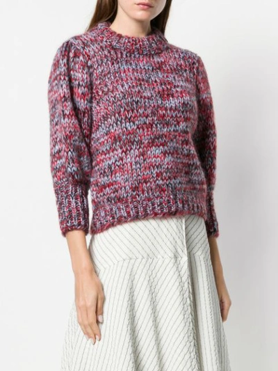 Shop Ganni Melange Chunky Knit Sweater - Red
