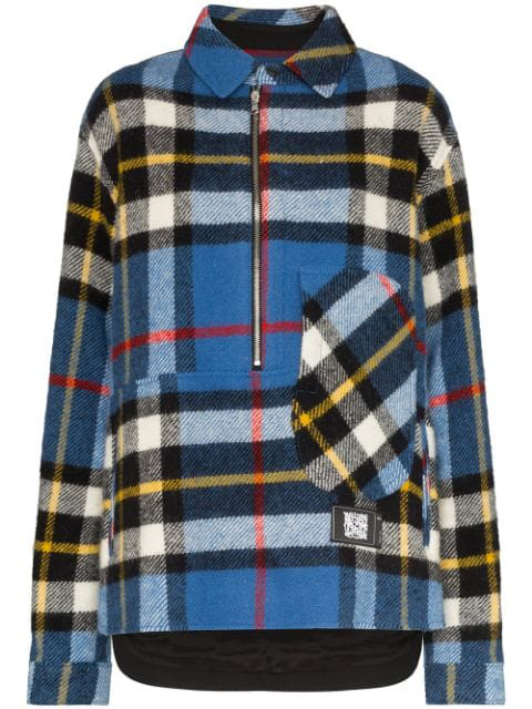 checked half-zip wool shirt