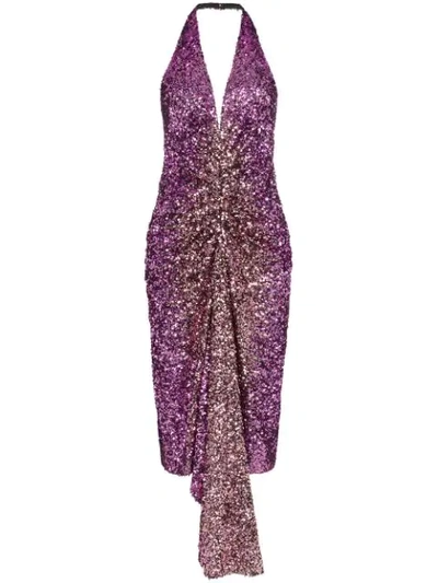 Shop Halpern Halterneck Sequin-embellished Dress In Purple