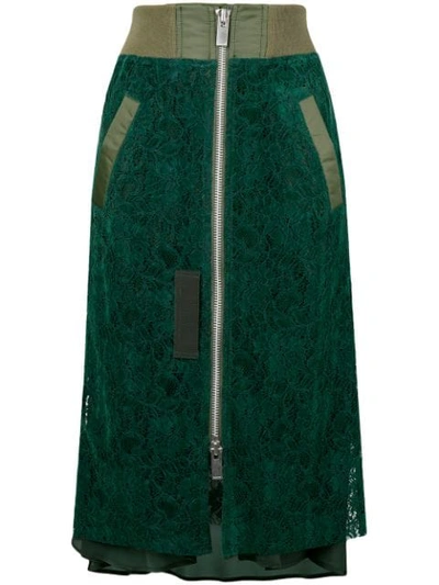 Shop Sacai Lace Panel Skirt - Green