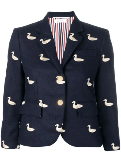 Shop Thom Browne Gold Duck Embroidered Sport Coat In Blue