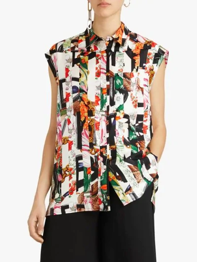 Shop Burberry Archive Scarf Print Silk Sleeveless Shirt In Multicolour