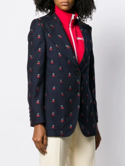 Shop Gucci Cherry Fil Coupé Wool Jacket In Blue