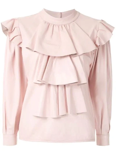 Shop Andrea Bogosian Ruffled Leather Blouse In Pink