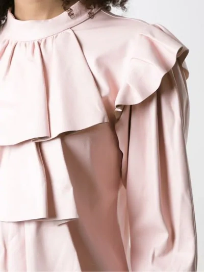 Shop Andrea Bogosian Ruffled Leather Blouse In Pink