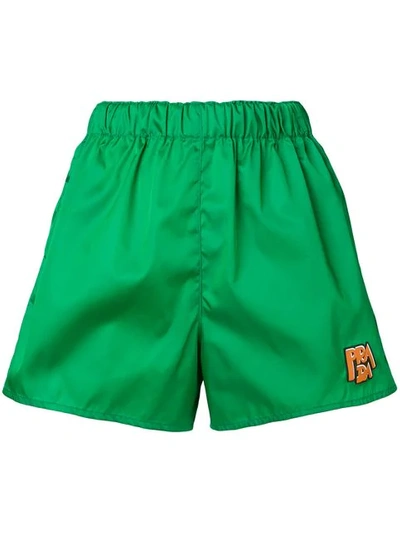 Shop Prada Logo Patch Shorts In Green