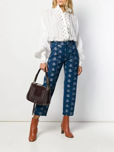 Shop Chloé Embroidered Cropped Trousers In Blue