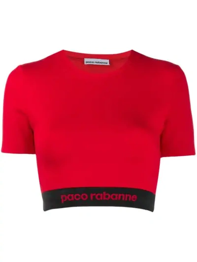 Shop Paco Rabanne Cropped Logo Top In Red