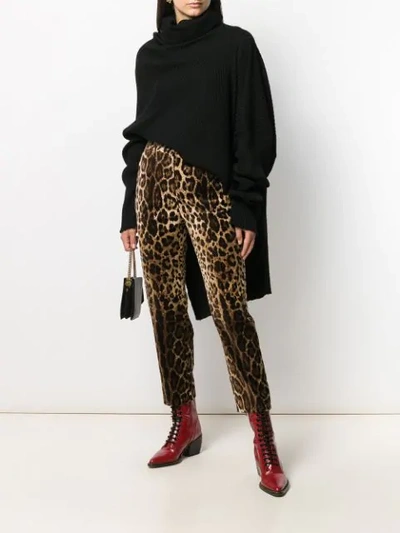 Shop Dolce & Gabbana Leopard Print High-rise Trousers In Brown