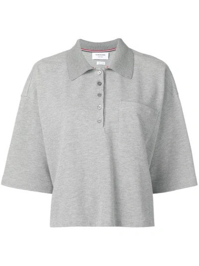 Shop Thom Browne Piqué Cotton Oversized Pocket Polo In 055 Light Grey