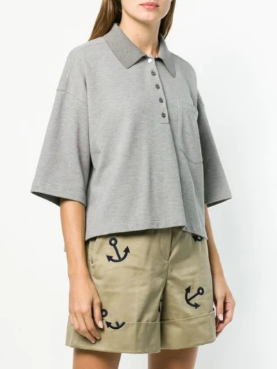 Shop Thom Browne Piqué Cotton Oversized Pocket Polo In 055 Light Grey