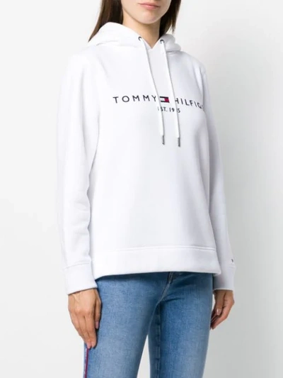 Shop Tommy Hilfiger Embroidered Logo Hoodie In White