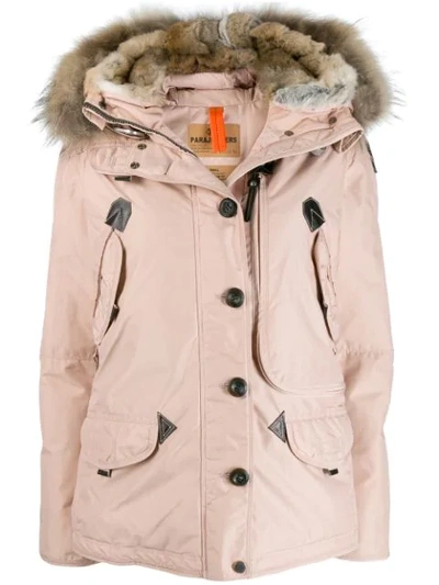 Shop Parajumpers Fur Trimmed Padded Coat In 540 Powder Pink