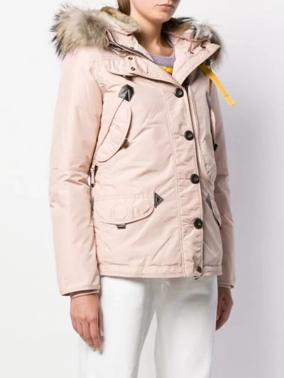 Shop Parajumpers Fur Trimmed Padded Coat In 540 Powder Pink