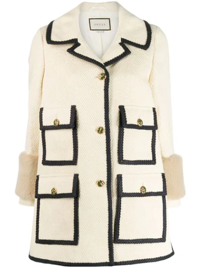 Shop Gucci Single-breasted Trimmed Coat In Neutrals