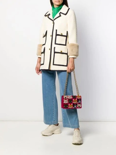 Shop Gucci Single-breasted Trimmed Coat In Neutrals