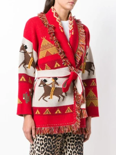 Shop Alanui Embroidered Belted Cardigan In Red