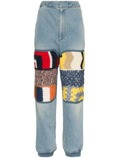 Shop Ambush High Waist Knitted Panel Straight Jeans In Blue