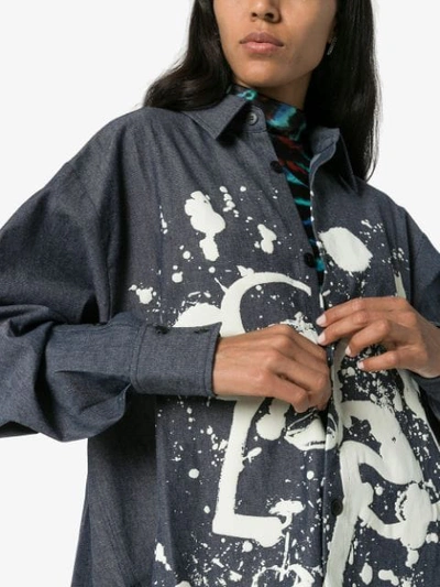 Shop Angel Chen Shepherd Paint-splatter Denim Shirt In Blue