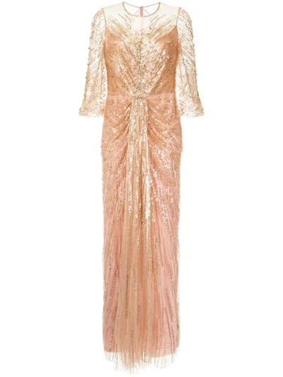 Shop Jenny Packham Sequin Plunge Gown - Metallic