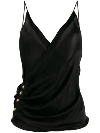 Shop Balmain Ruched V-neck Sleeveless Top In Black