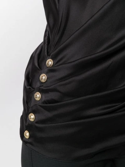 Shop Balmain Ruched V-neck Sleeveless Top In Black