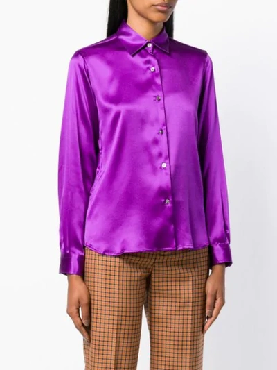 Shop Blanca Sheen Button-down Shirt - Purple