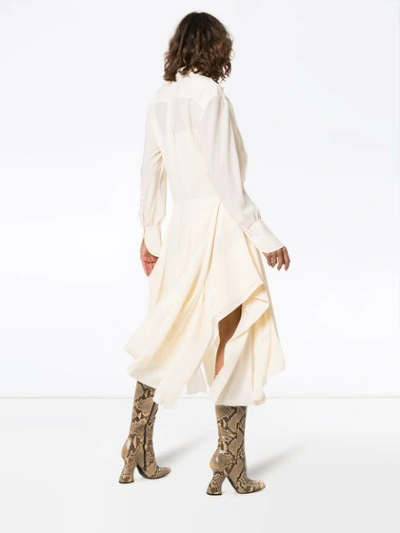 Shop Chloé Flou Silk Shirt Dress In Neutrals