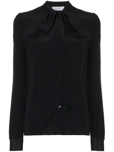 Shop Racil Long Sleeve Silk Blouse With Tie Neck - Black